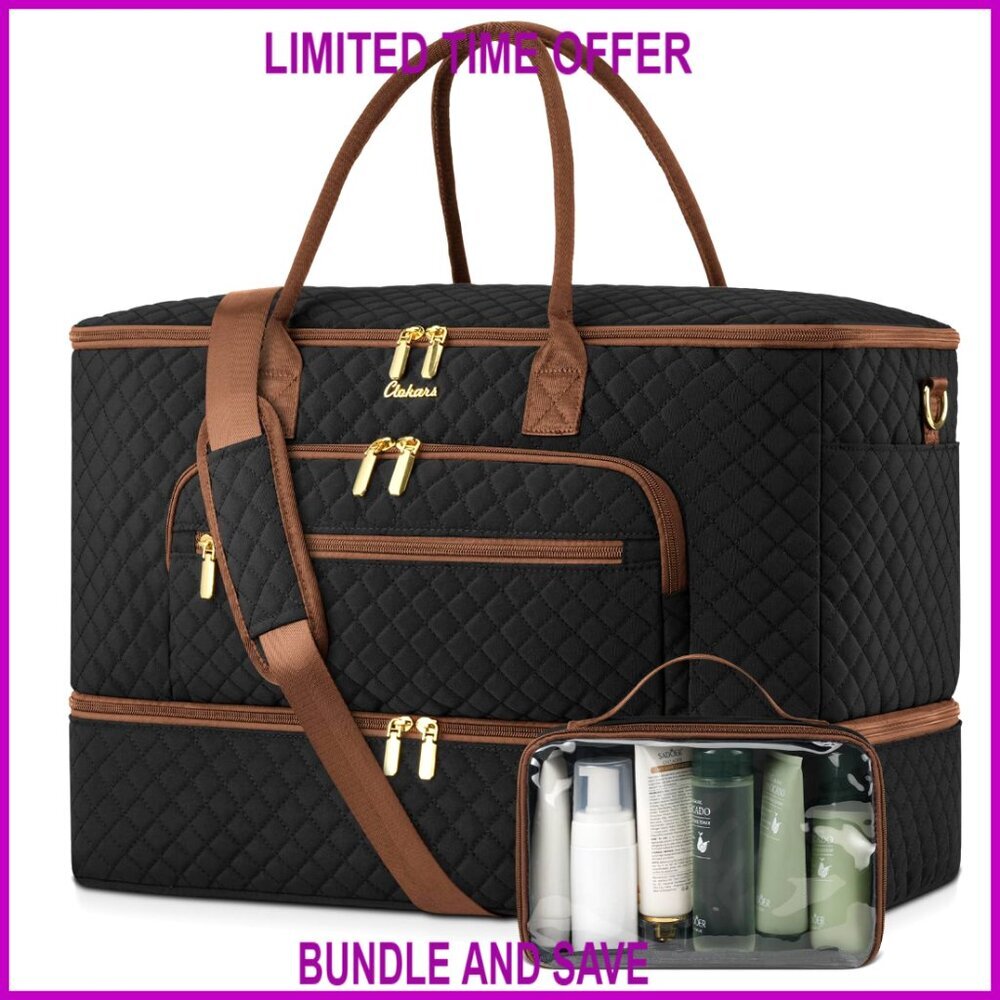 Polyester Travel Duffle Bag with Shoe Compartment and Toiletry Bag
